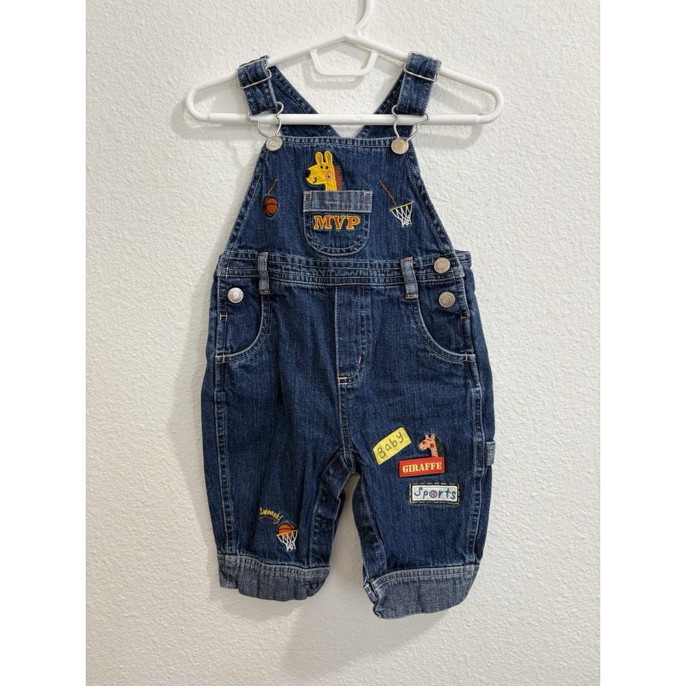 Vintage Little Wonders Denim Overalls 6-9 Month Baby Giraffe Sports 100% Cotton